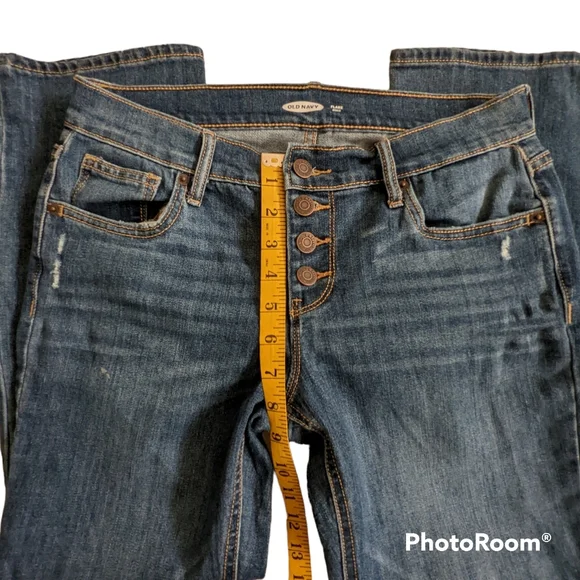 Old Navy Jeans Women's Sz 2 Blue Stretchy Button Fly Flair Ankle - Picture 4 of 13